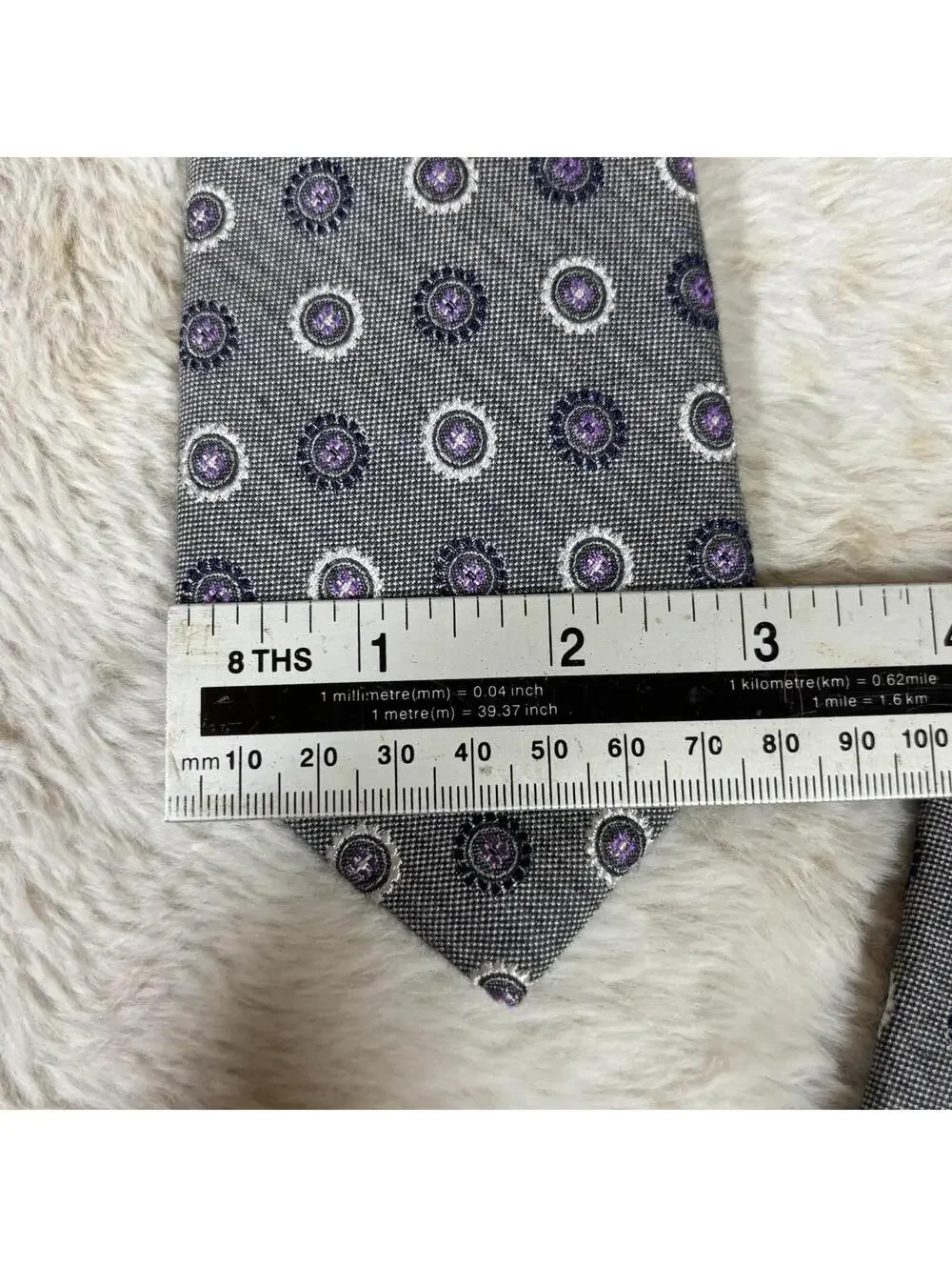 Allen Edmonds Silk Tie Gray Purple Medallion Made USA Classic